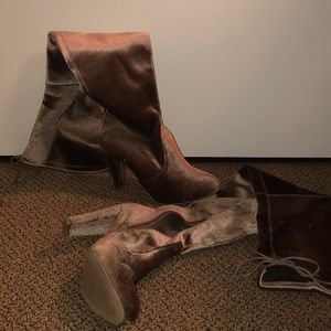 Velour over the knee wedged heels